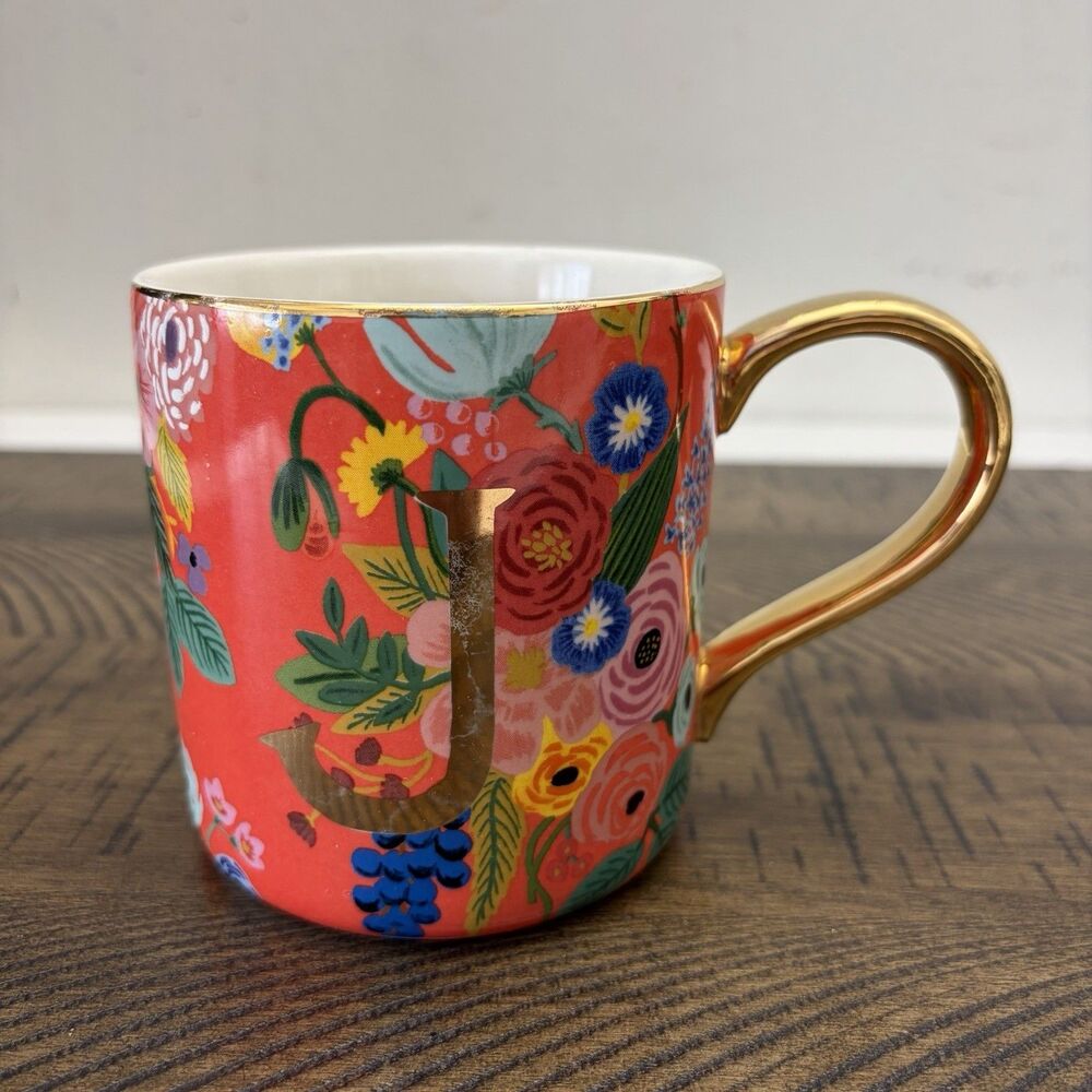 Rifle Paper Co. for Anthropologie Garden Party Monogram Mug Letter J Multicolor